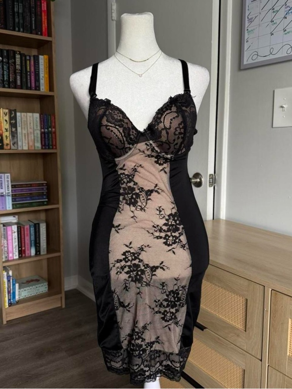 y2k black and tan lace shapewear dress